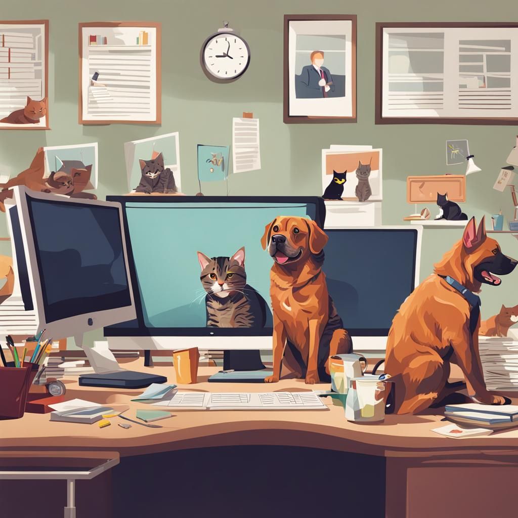 Cats and Dogs Celebrate the Weekend in Office