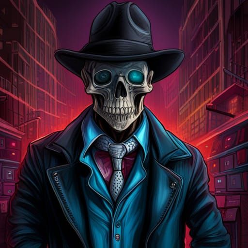 Skeleton Outlaw Gangster in Dark Gothic Horror