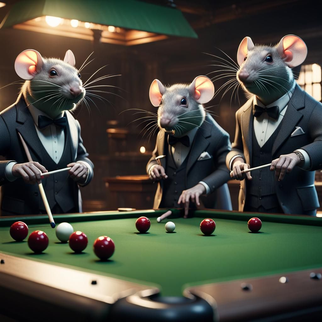 Gangster Rats Playing Snooker in Cinematic 3D