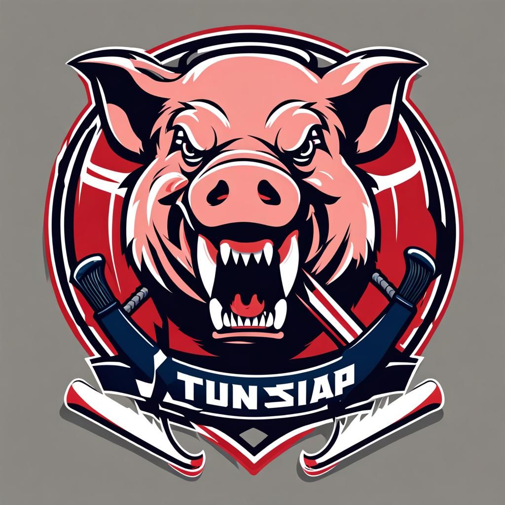 Fearsome Pig Logo Biting Hockey Stick