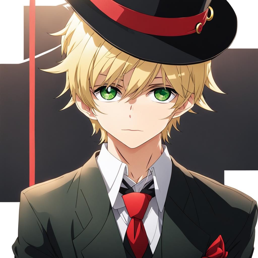 Anime Style Blonde Boy in Suit and Hat