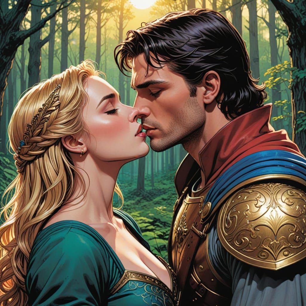 Passionate Tristan and Isolde in a Vibrant Comic Book Scene