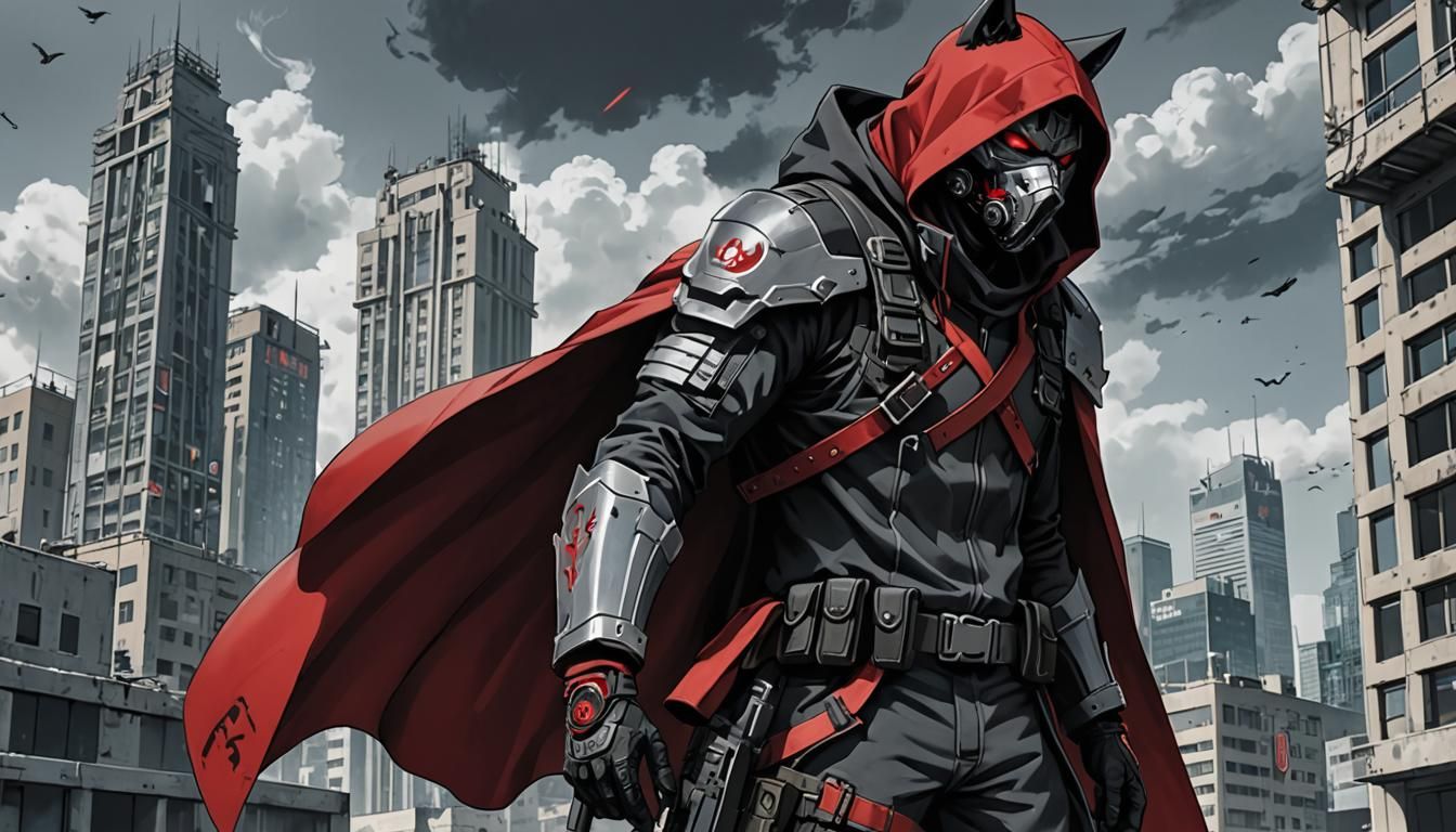 Armored Vigilante with Wolf Mask in Anime Style