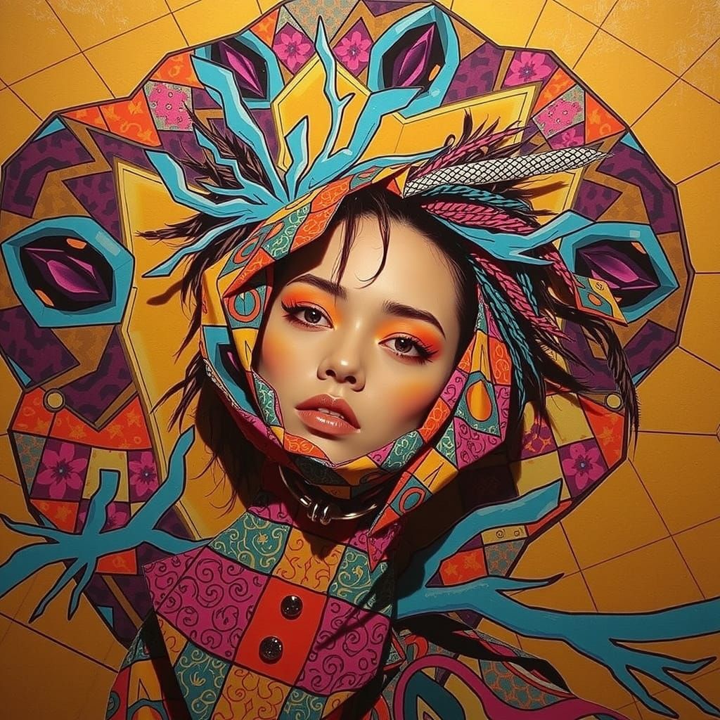 Flamboyant Woman in Clashing Patterns and Vibrant Colors