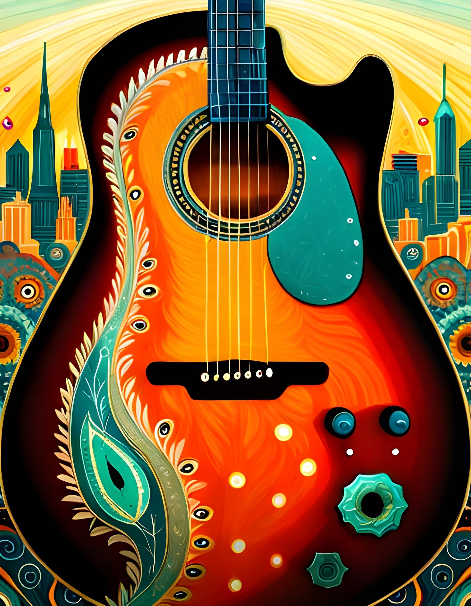 Paisley Western Guitar in Nashville, Matte Painting
