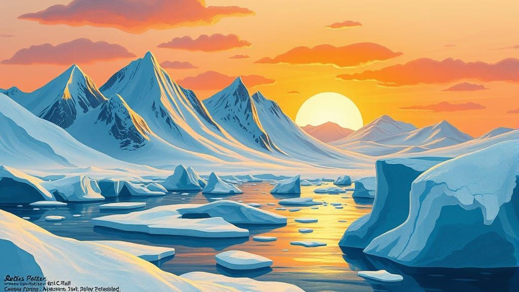 Whimsical Arctic Sunset in Classic Storybook Style