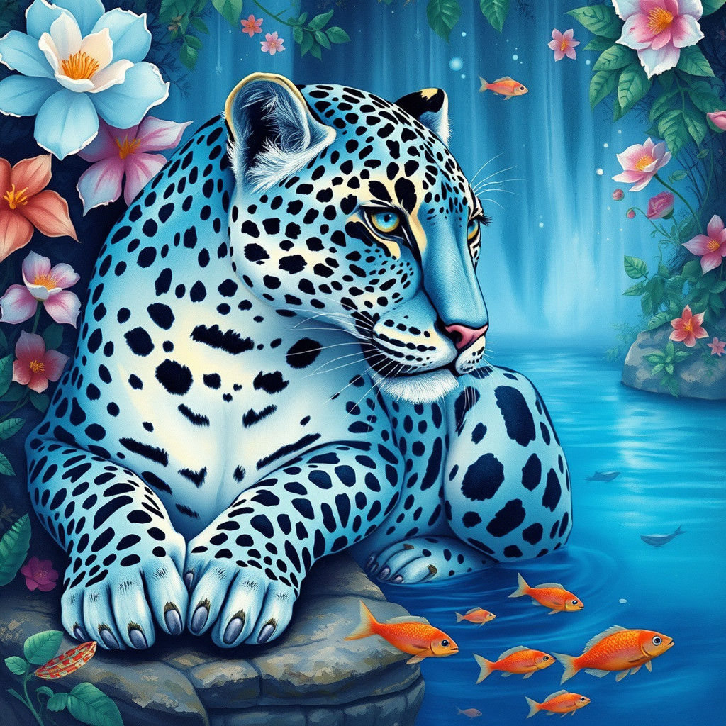 Magical World: Bioluminescent Flora and Clouded Leopard