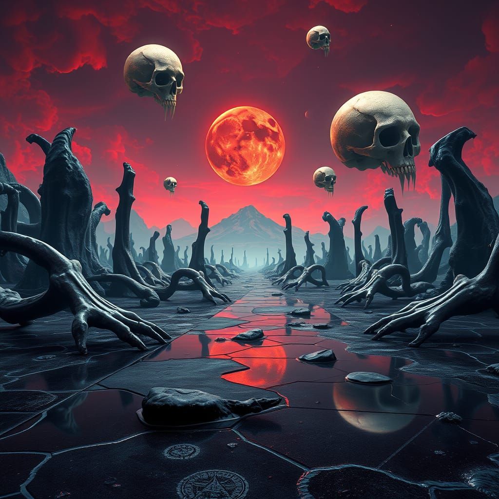 Cosmic Bonescape in Crimson Twilight