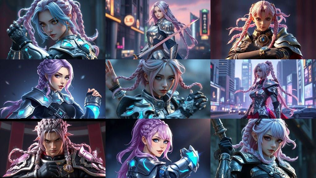Anime Character with Pastel Braids and Detailed Armor