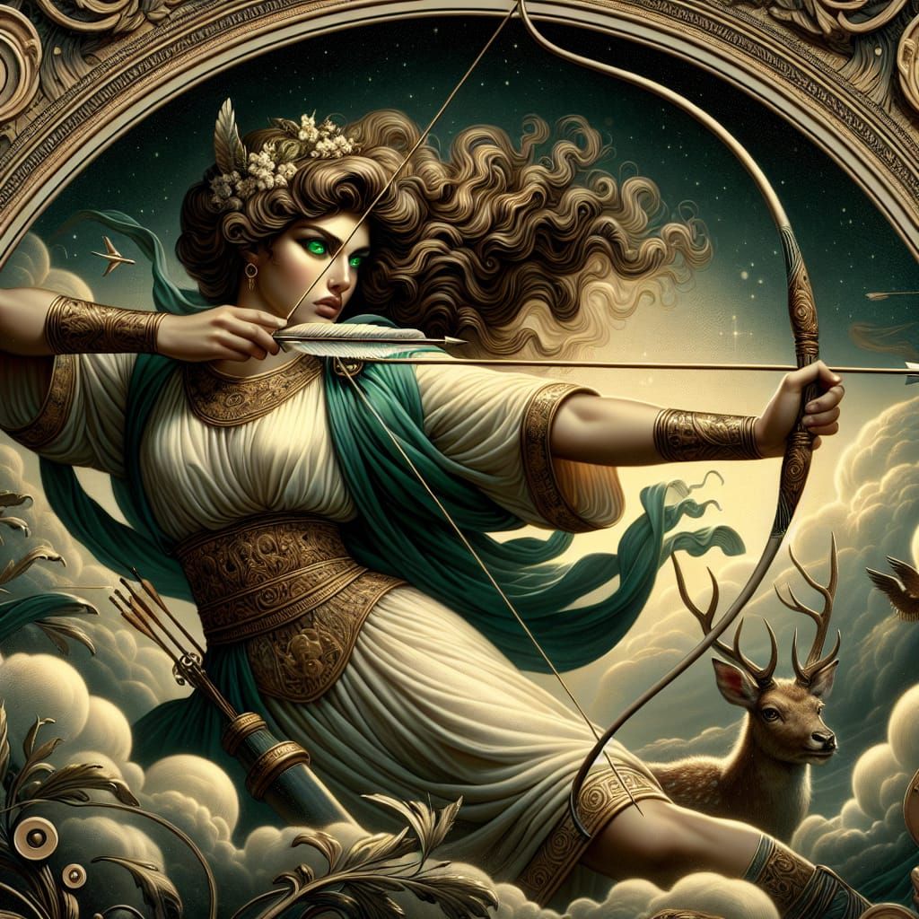 Goddess Diana as Middle-Eastern Archer in Baroque Style