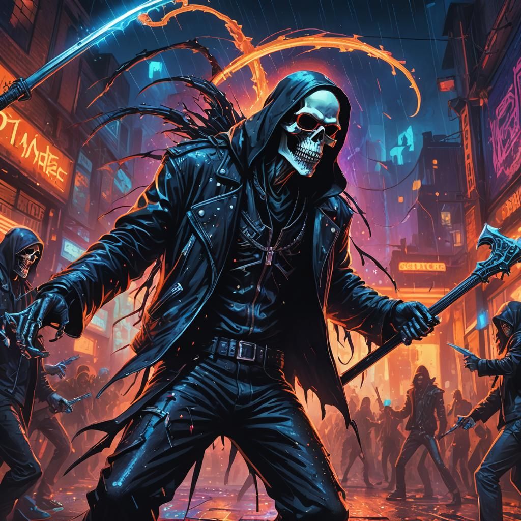 Grim Reaper Headbanging in Fantasy Concert