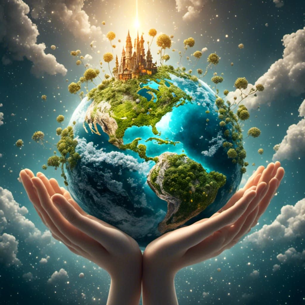 Giant Hand Healing Earth in Mystical Fantasy