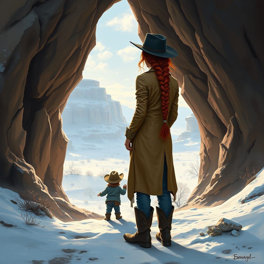 Snowy Desert Cowboy: Rugged Realism Scene