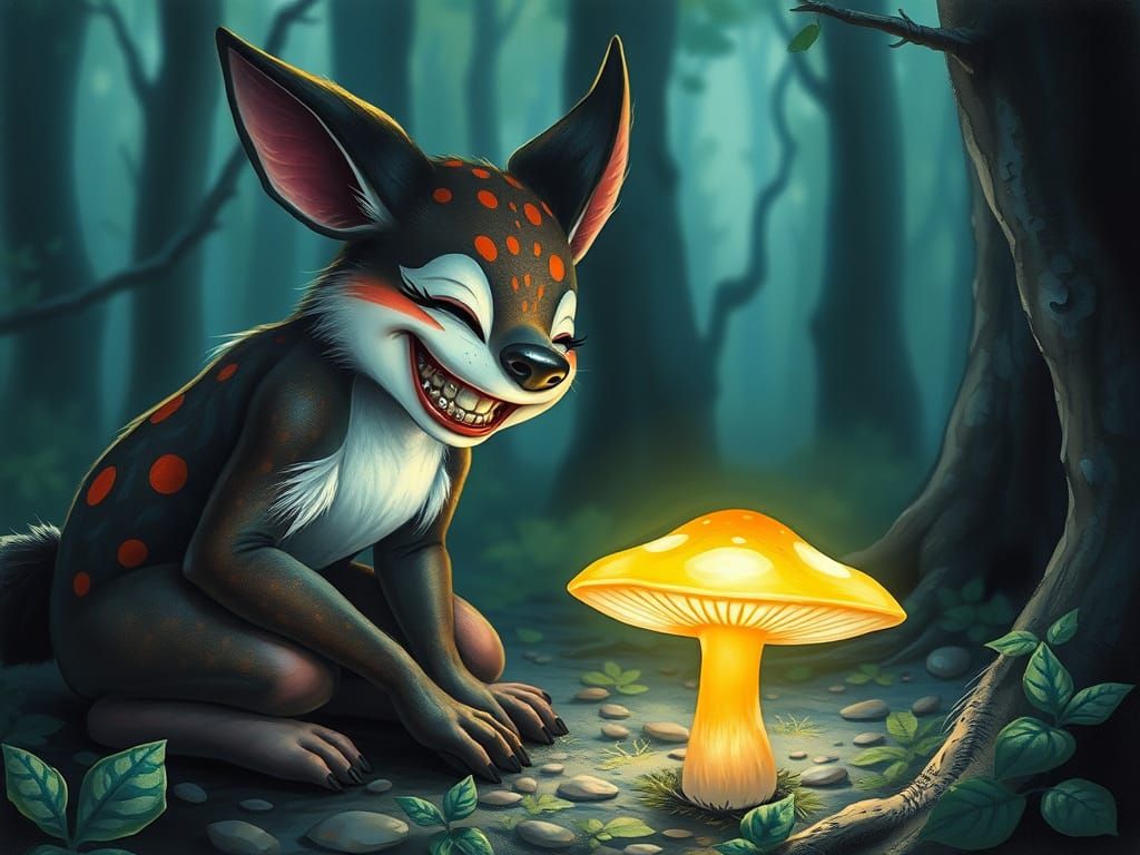 Elegant Katsune in Forest Glade, Inspired by Japanese Art