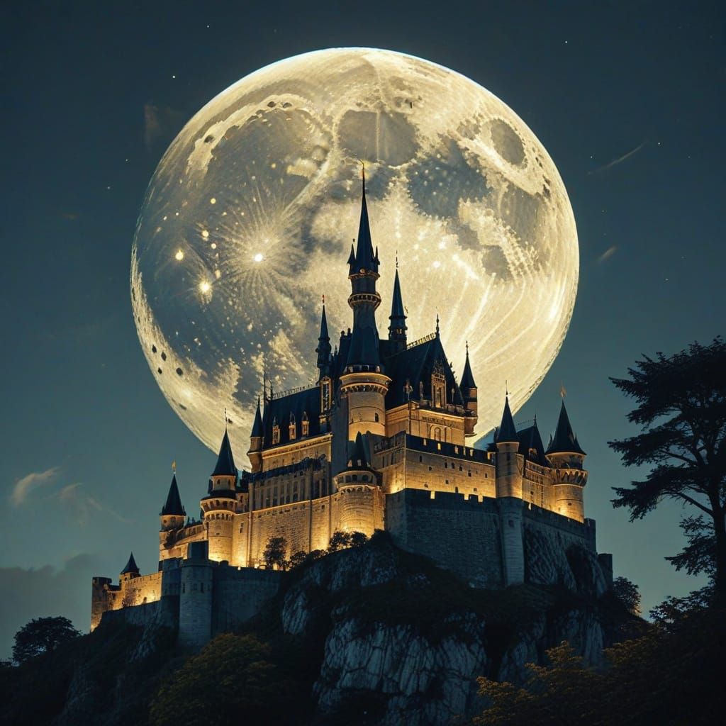 Gilded Moonlit Castle in Double Exposure