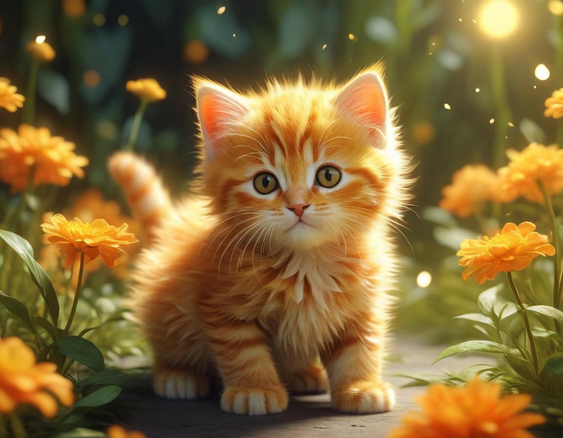 Cute Fluffy Ginger Kitten in Ethereal Digital Art