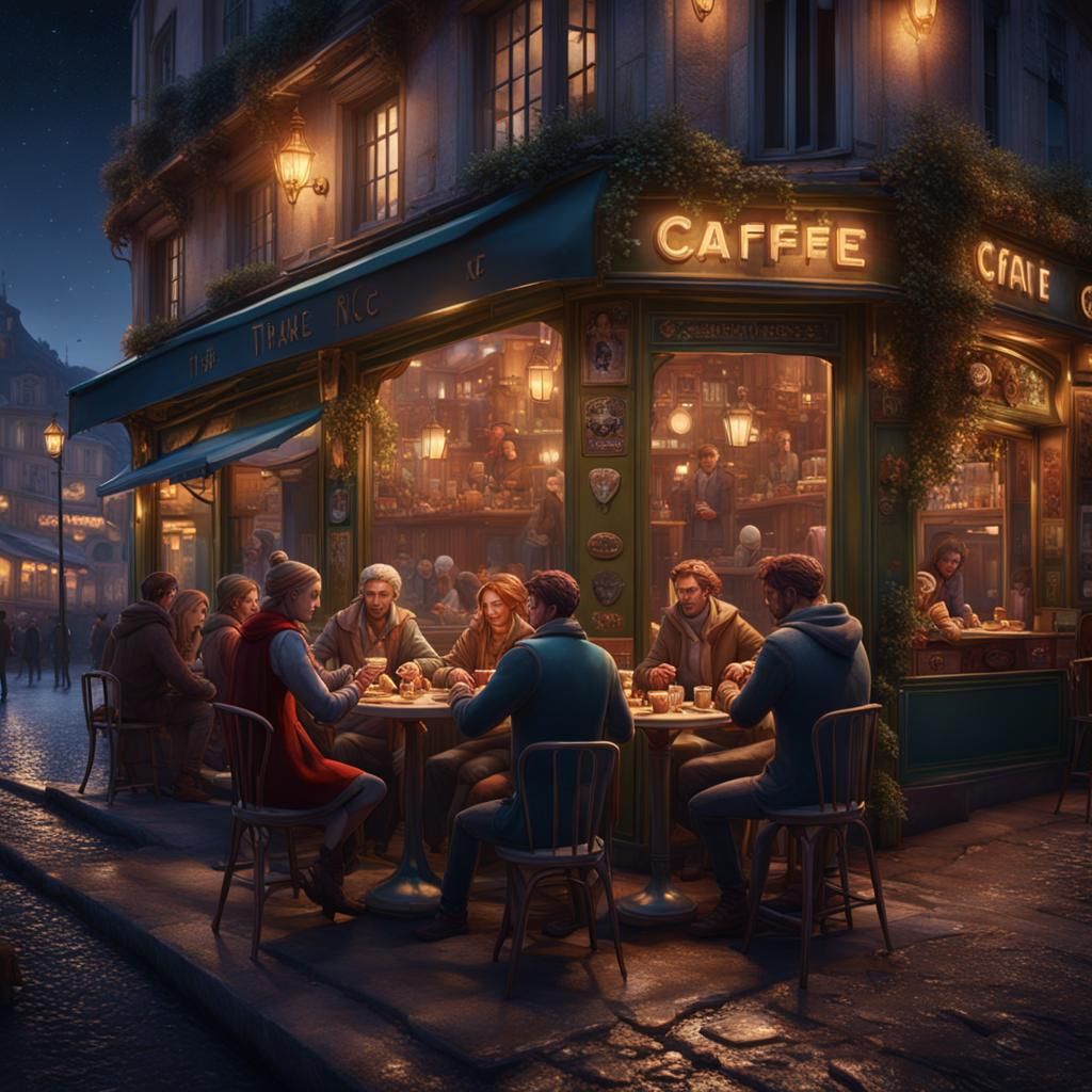 Romantic Night Cafe Scene in France