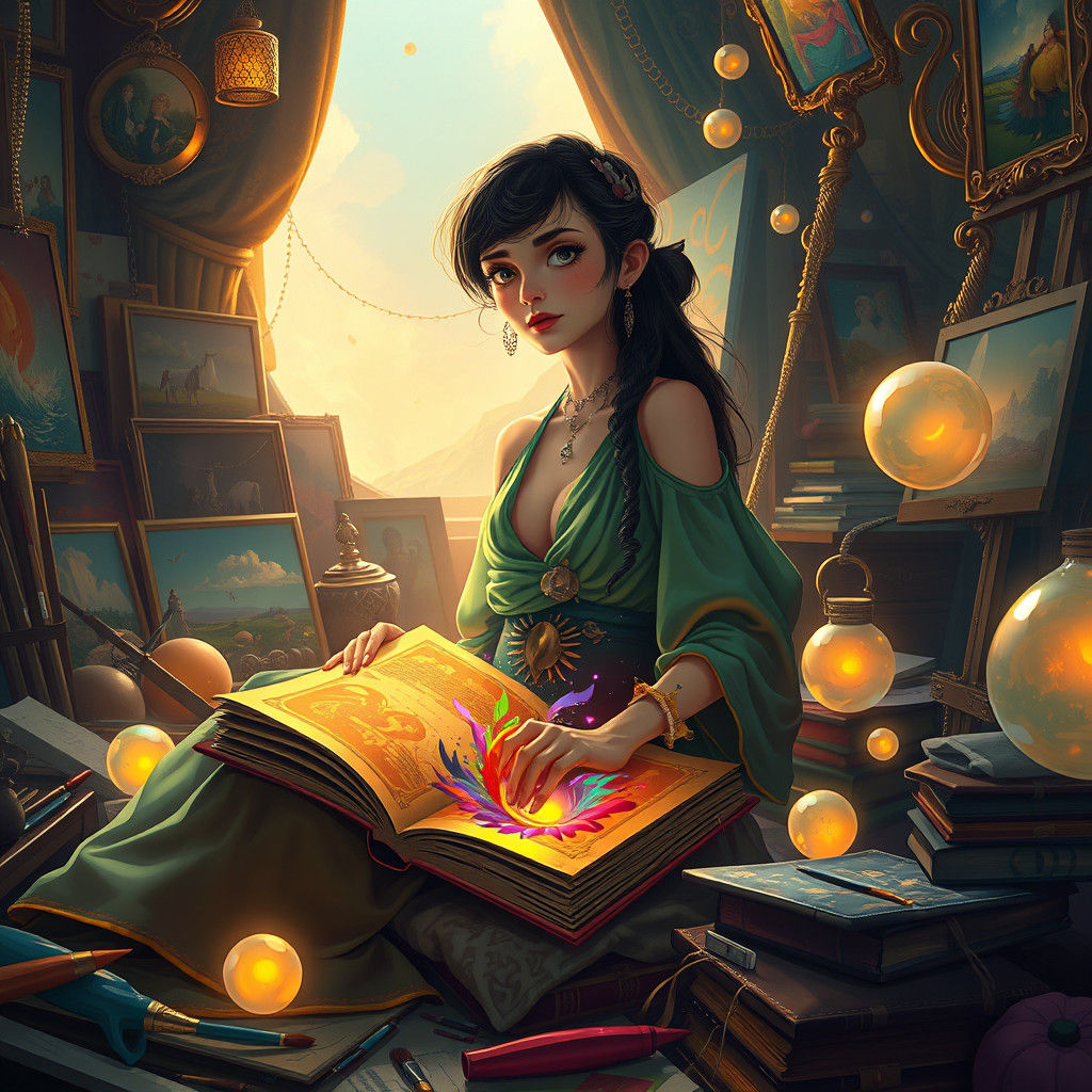 Vibrant Studio Scene in Futuristic Concept Art Style