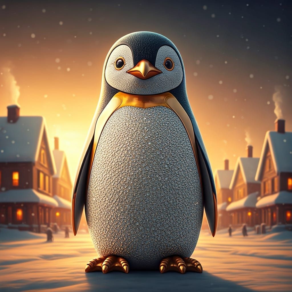 Bejeweled Penguin Figurine in Winter Blizzard