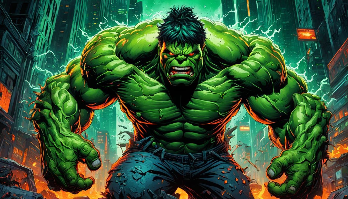 Angry Neon Hulk Street Art Masterpiece