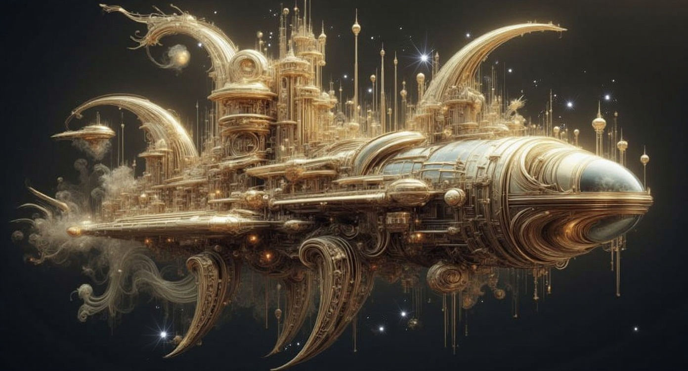Futuristic Alien Spaceship in Art Nouveau Rococo Style