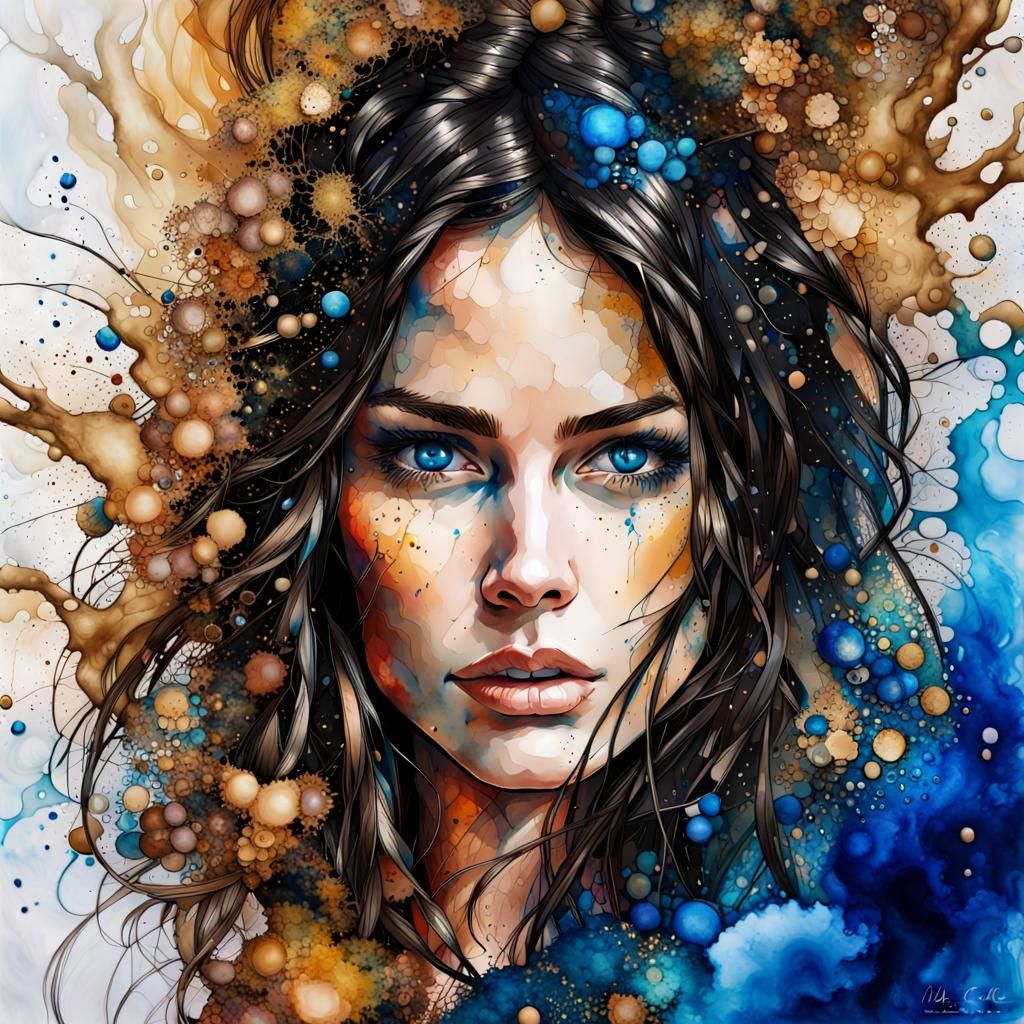 Alcohol Ink Splatter Art Portrait of Woman