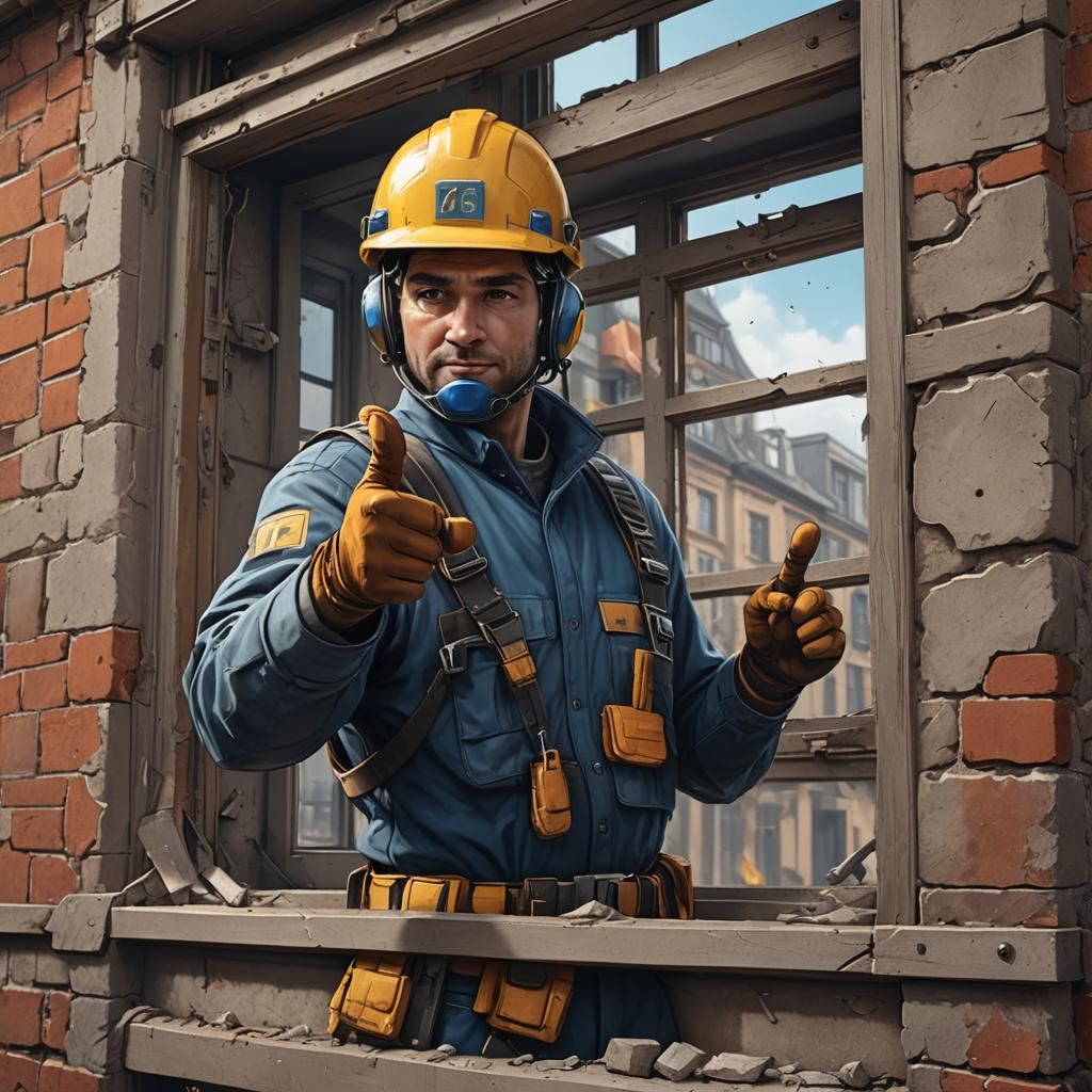 Worker Giving Thumbs Up: Detailed Digital Painting