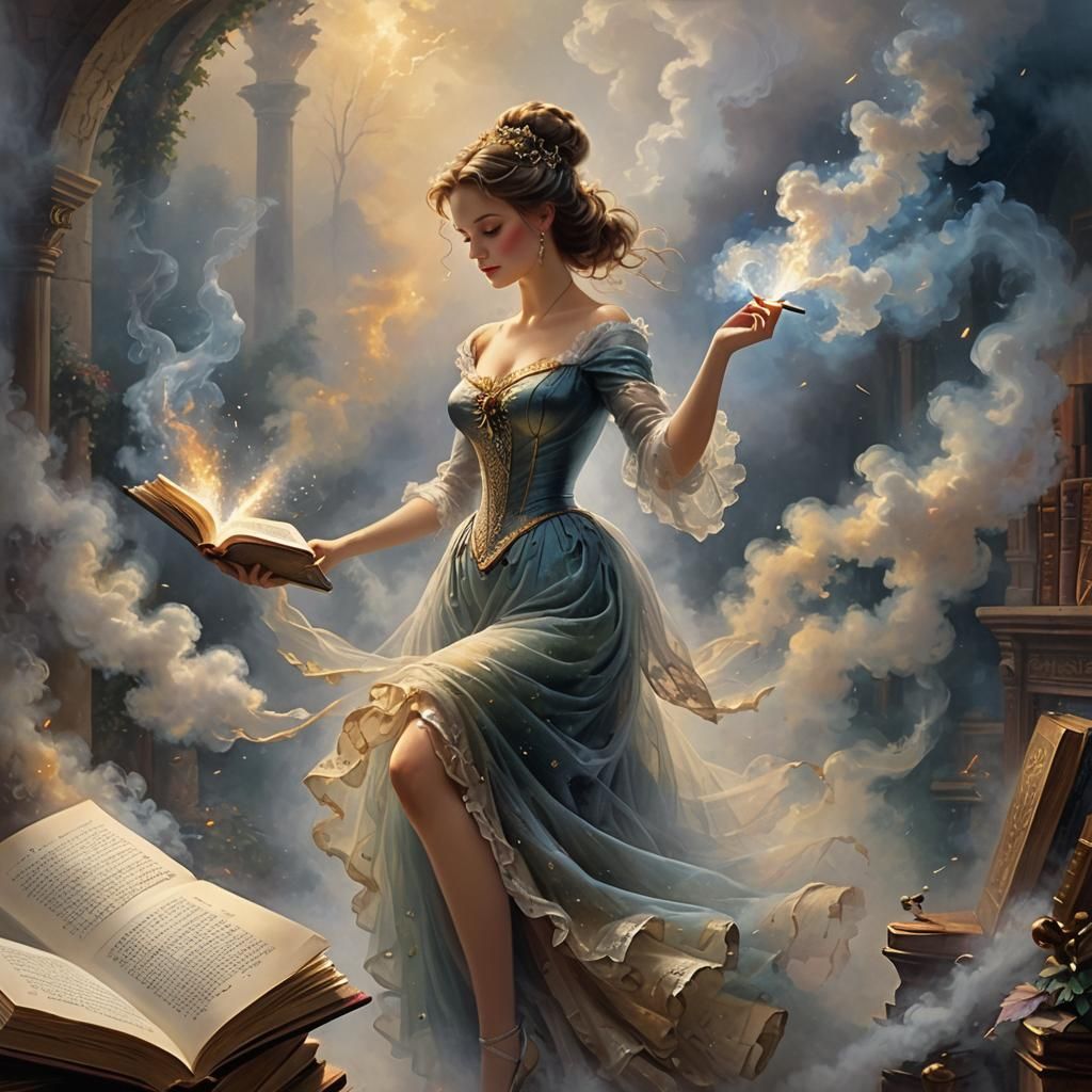 Ethereal Smoke Lady Dancing from Open Book