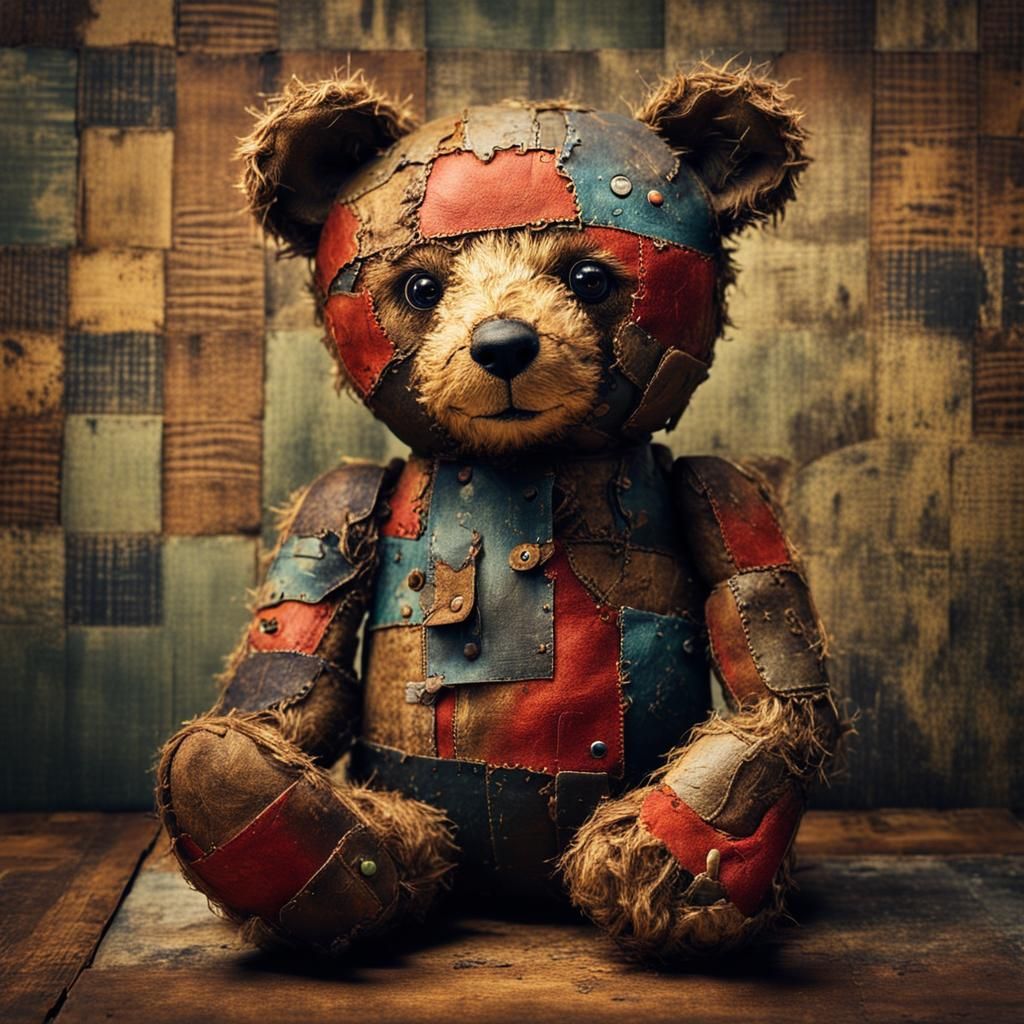 Detailed Teddy Bear: Sinister, Vibrant, and Realistic