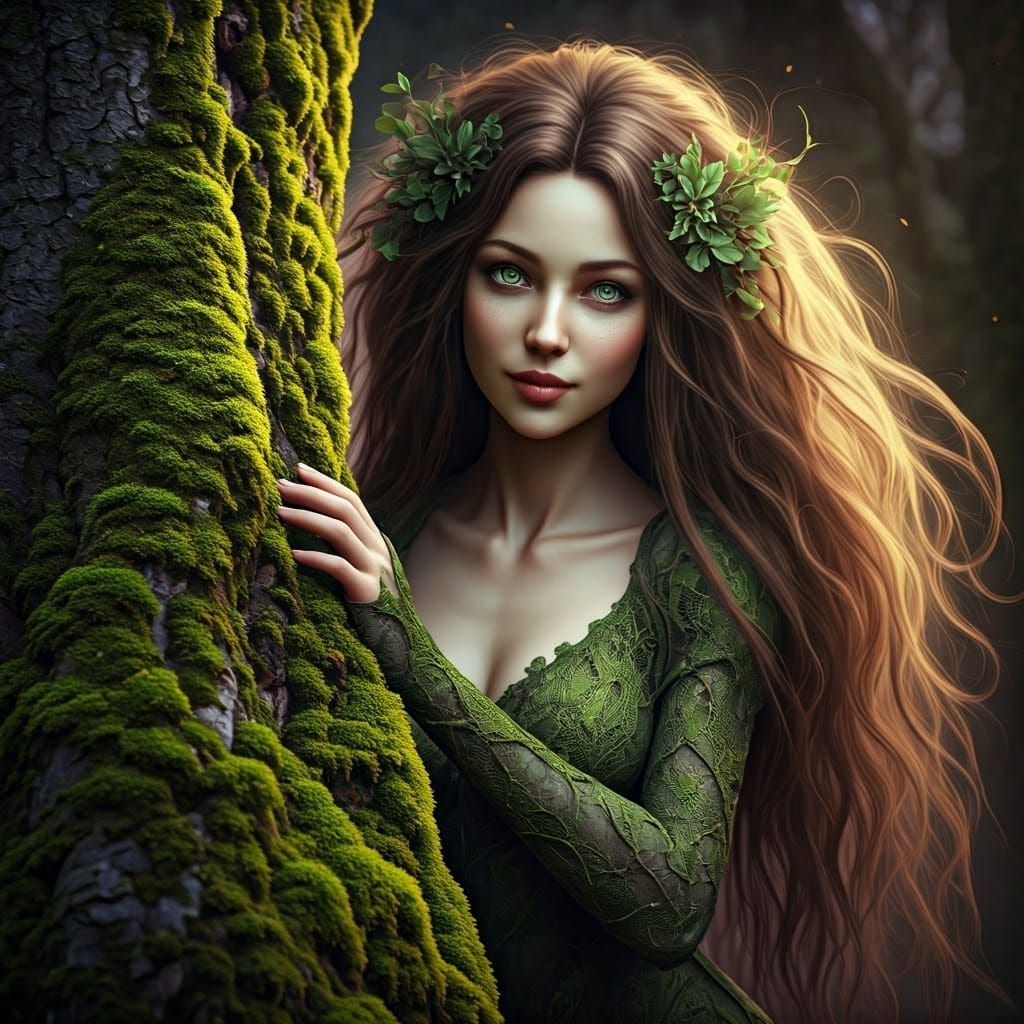 Dryad Fairy in Art Nouveau Dark Fantasy Style