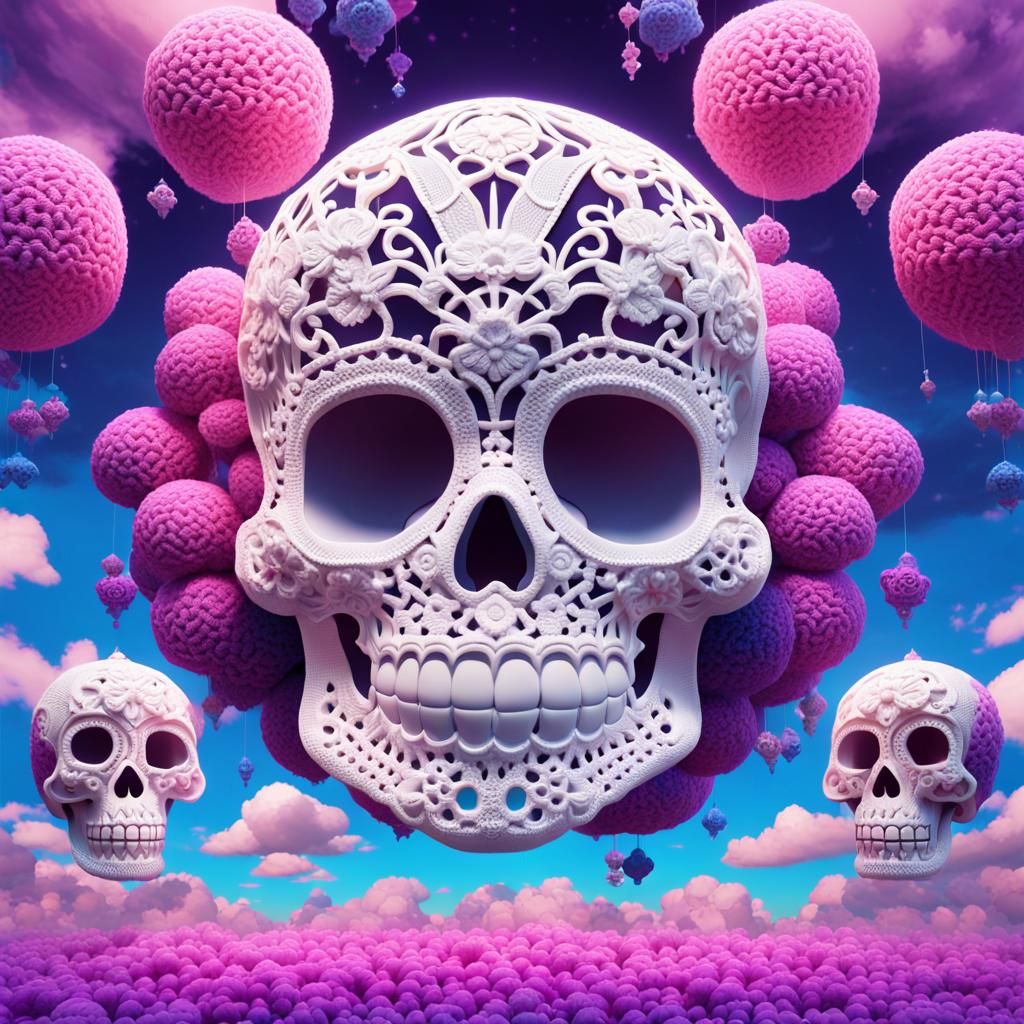 Giant Crocheted Sugar Skull in Rococo Style