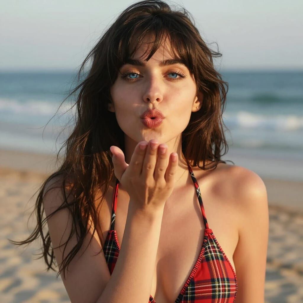 Alys Blowing a Kiss in Golden Glow Beach Portrait