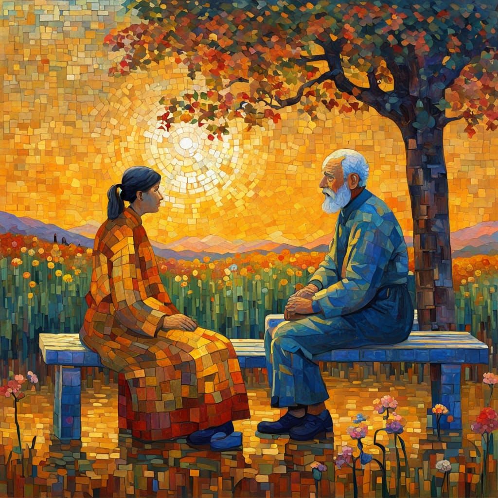 Ethereal Encounter in Golden Mosaic