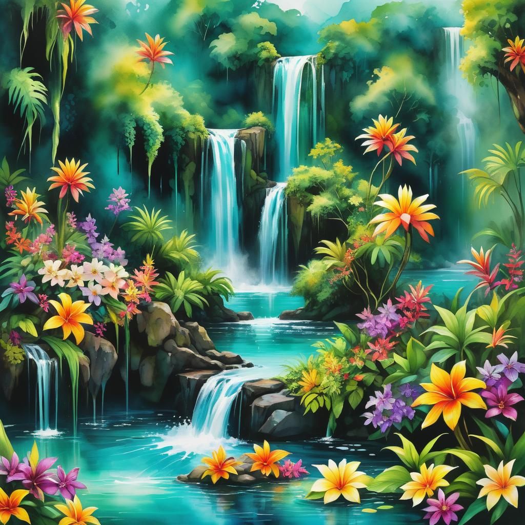 Ethereal Waterfall in Tropical Paradise