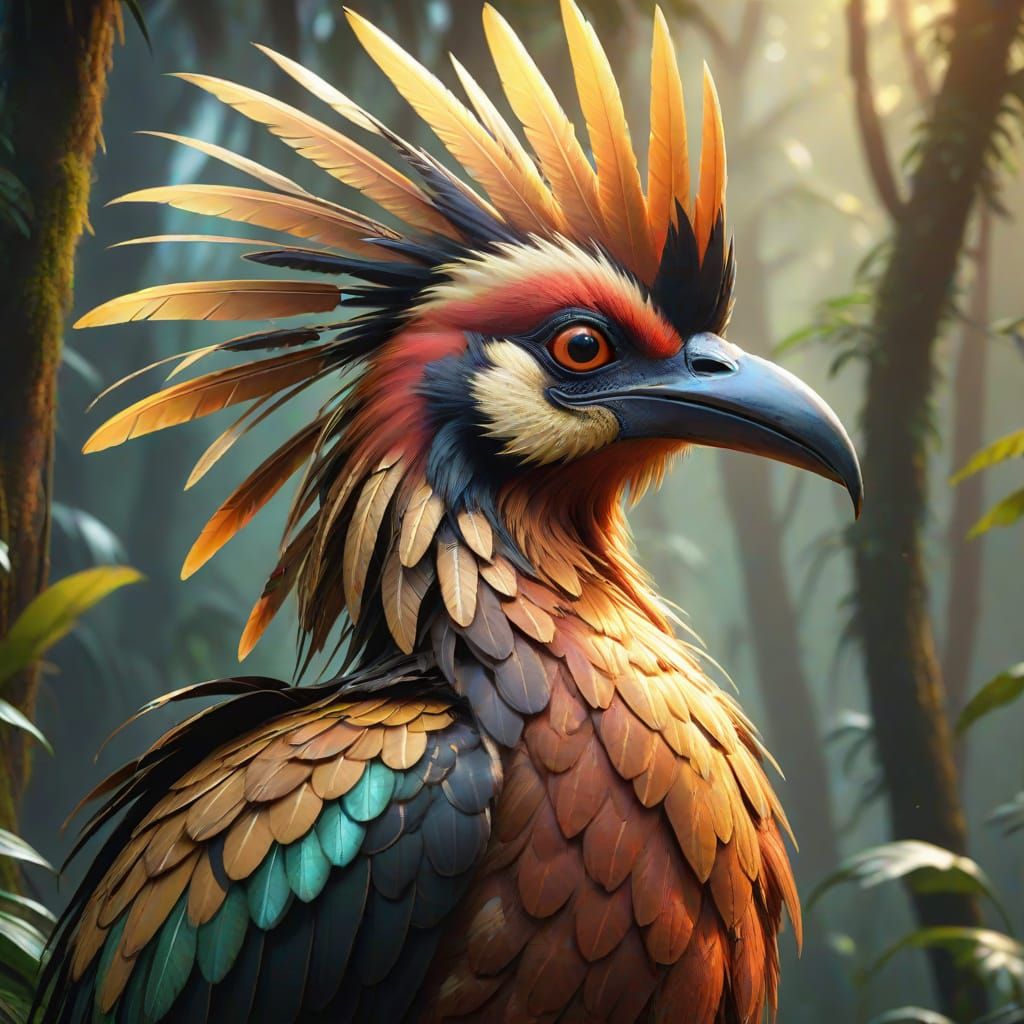 Mensch Hoatzin Emerges in Golden Jungle Light