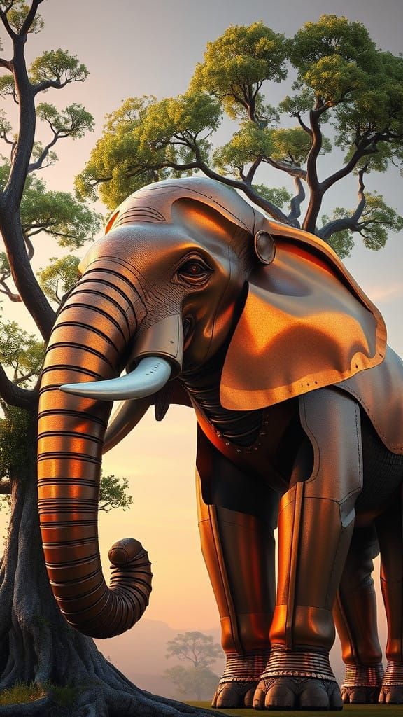 Majestic Steel Elephant in a Fantastical Landscape