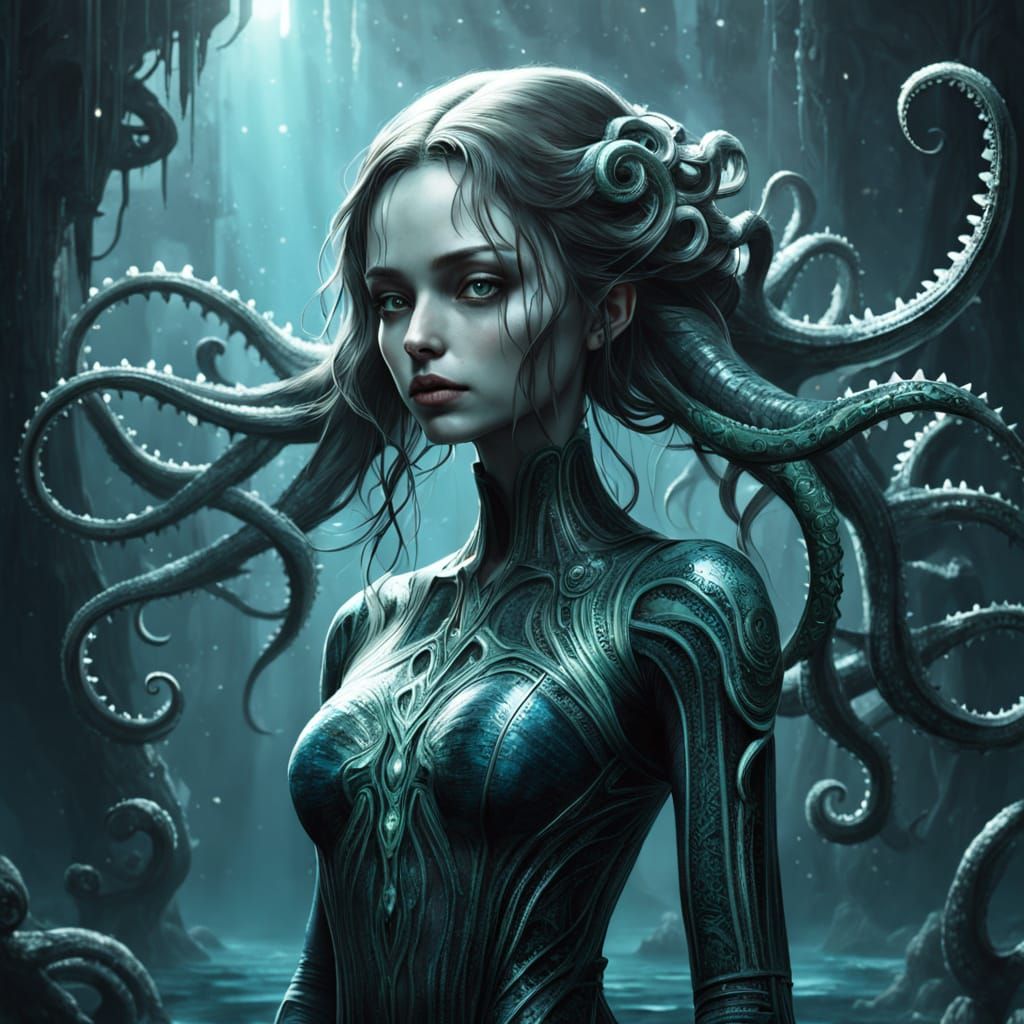Mystical Cthulhu Maiden in Dark Cosmic Elegance