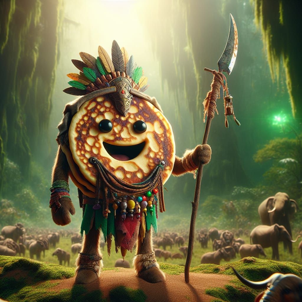 Pancake Warrior in Jungle, Hyper-Realistic Style