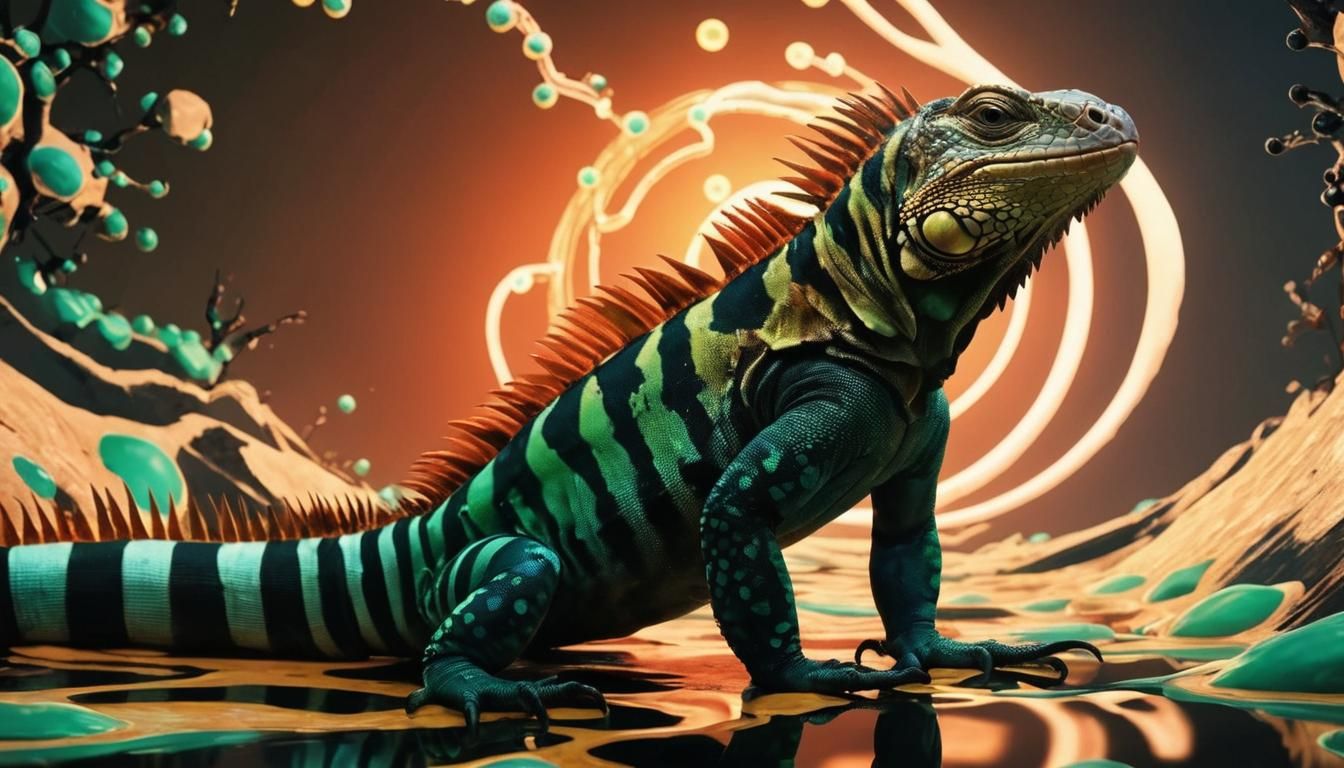Radiant Iguana in Neon Colors: Digital Art