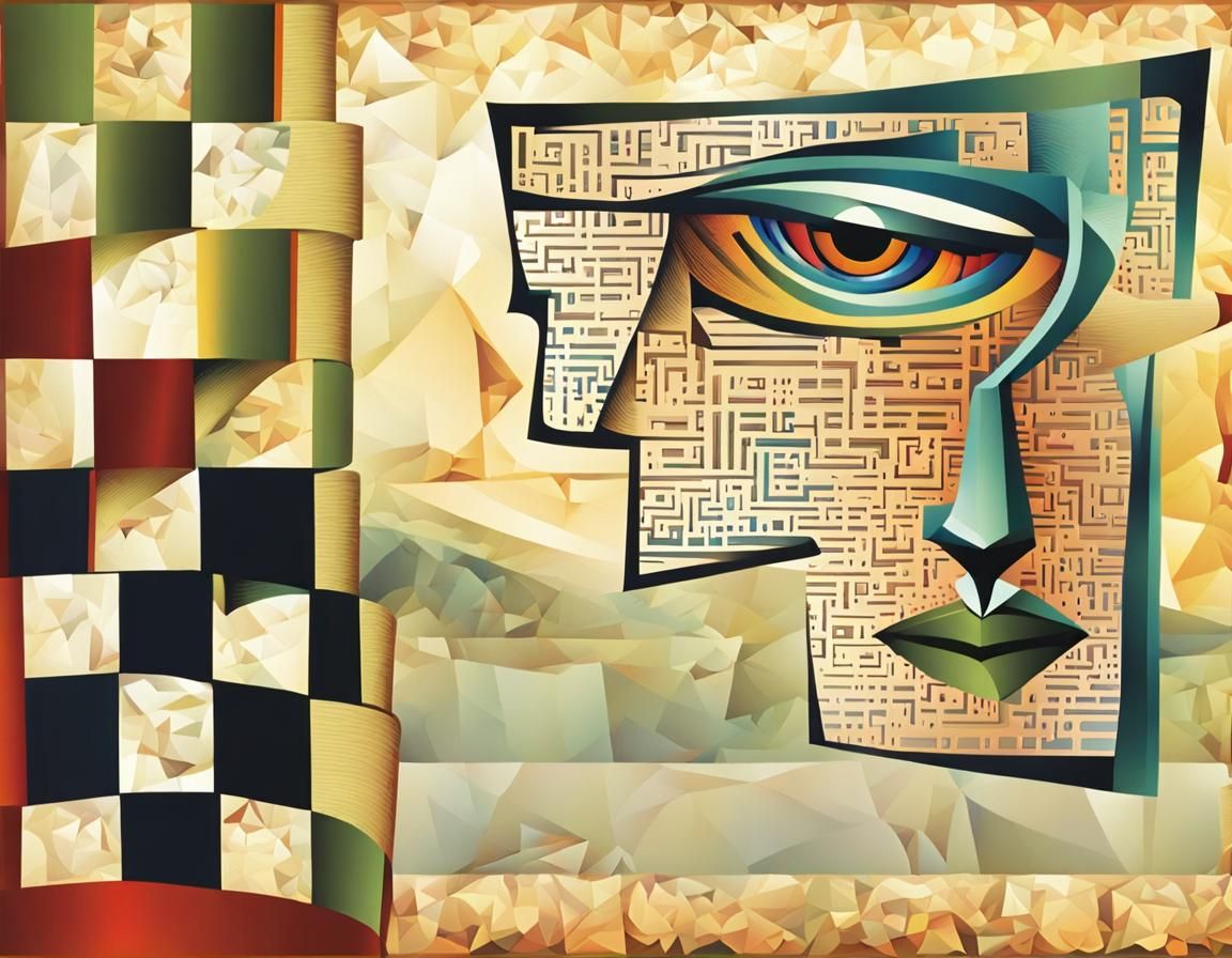 Surreal Profile Head with Cipher Scroll