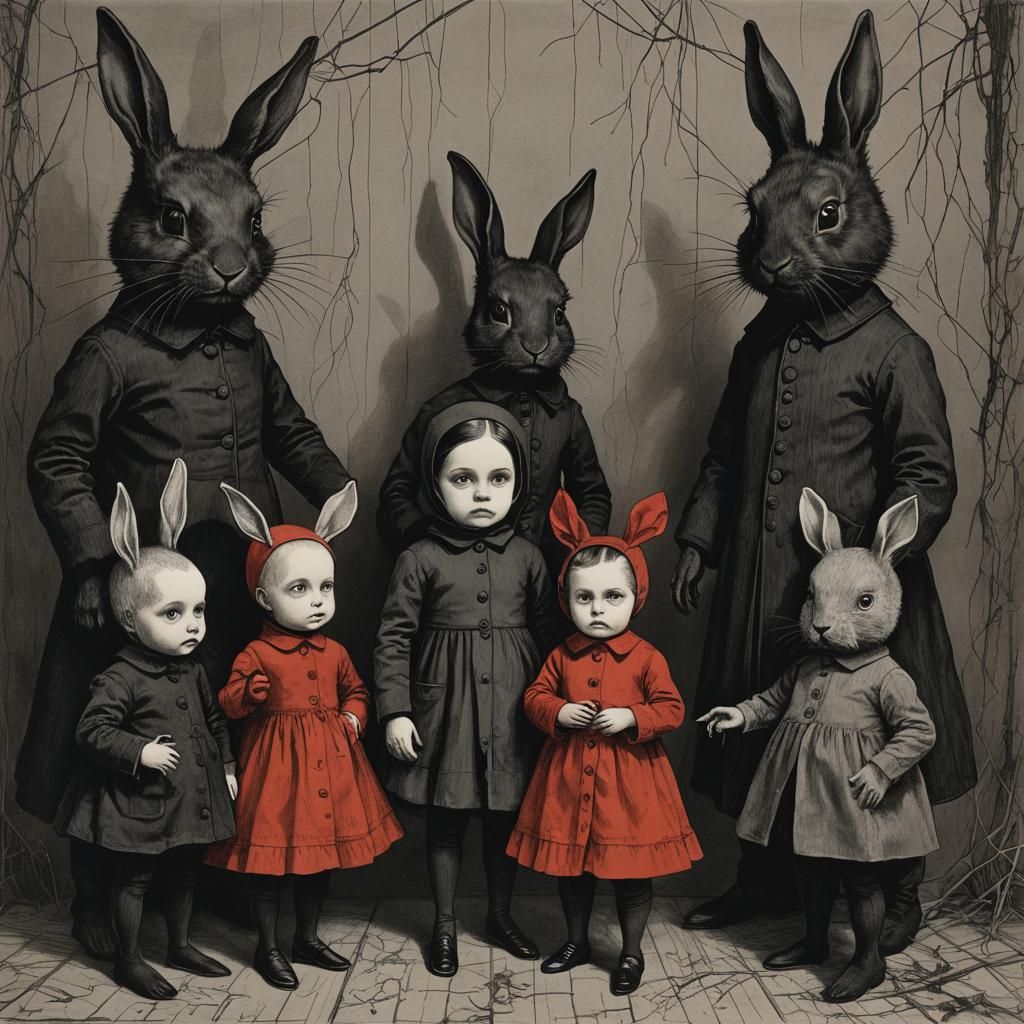 Gothic Toddler Portraits with Black Bunnies
