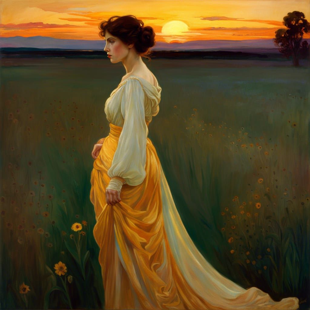 Surreal Sunset Landscape in Art Nouveau Style
