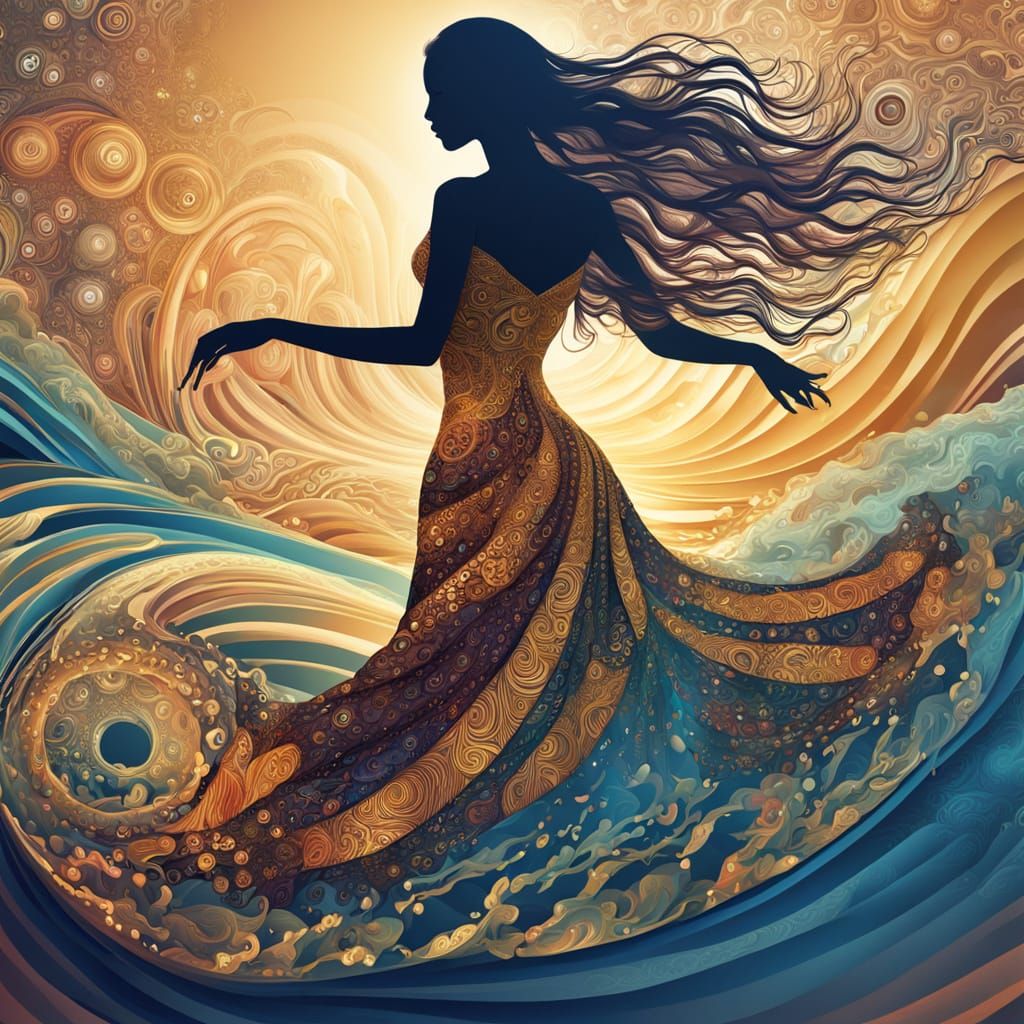 Woman Dancing on the Sea in Zentangle Style