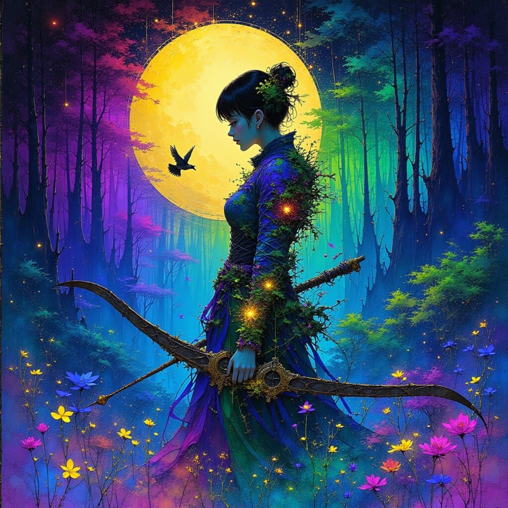 Archer Warrior in Bioluminescent Forest