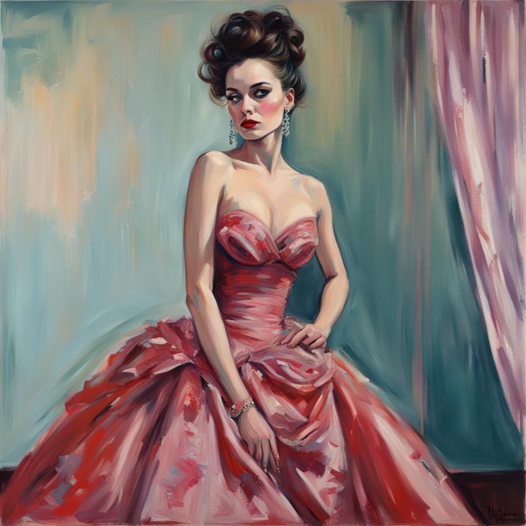 Woman in Ball Gown: Hopper Style Painting