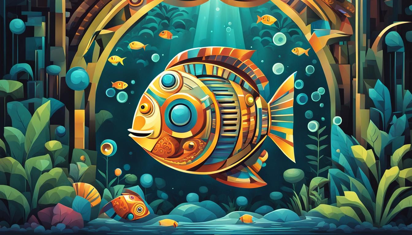 Mechanical Robot-Fish in Egyptian Cubist Typography
