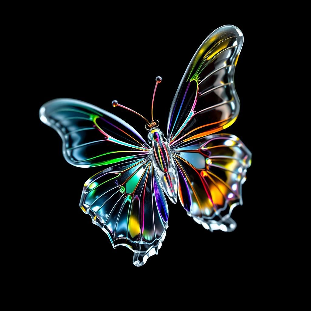 Rainbow Glasswing Butterfly: Ultra-Detailed 3D Crystal Art
