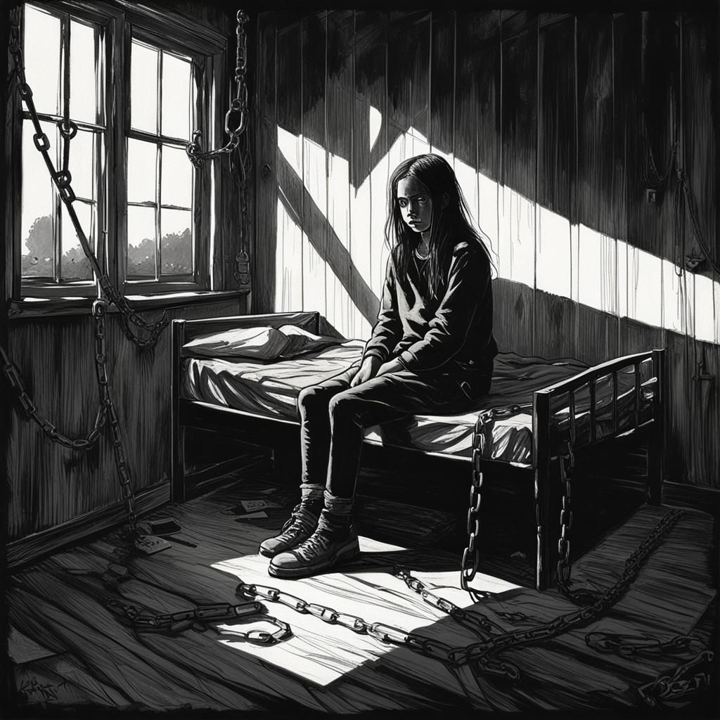 Sinister Confinement: Girl Chained in Dark Room