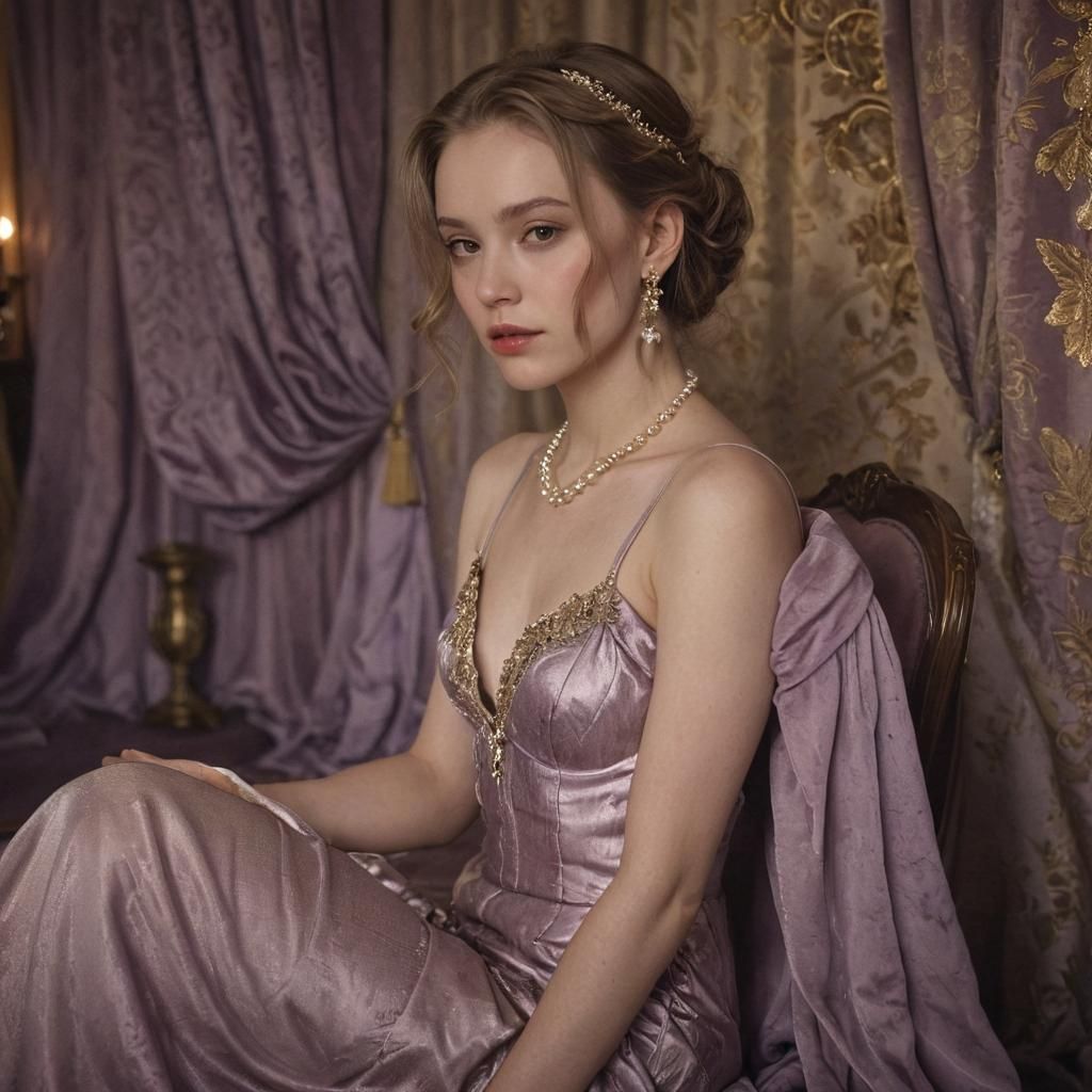 Opulent Portrait of a Woman in Pre-Raphaelite Style