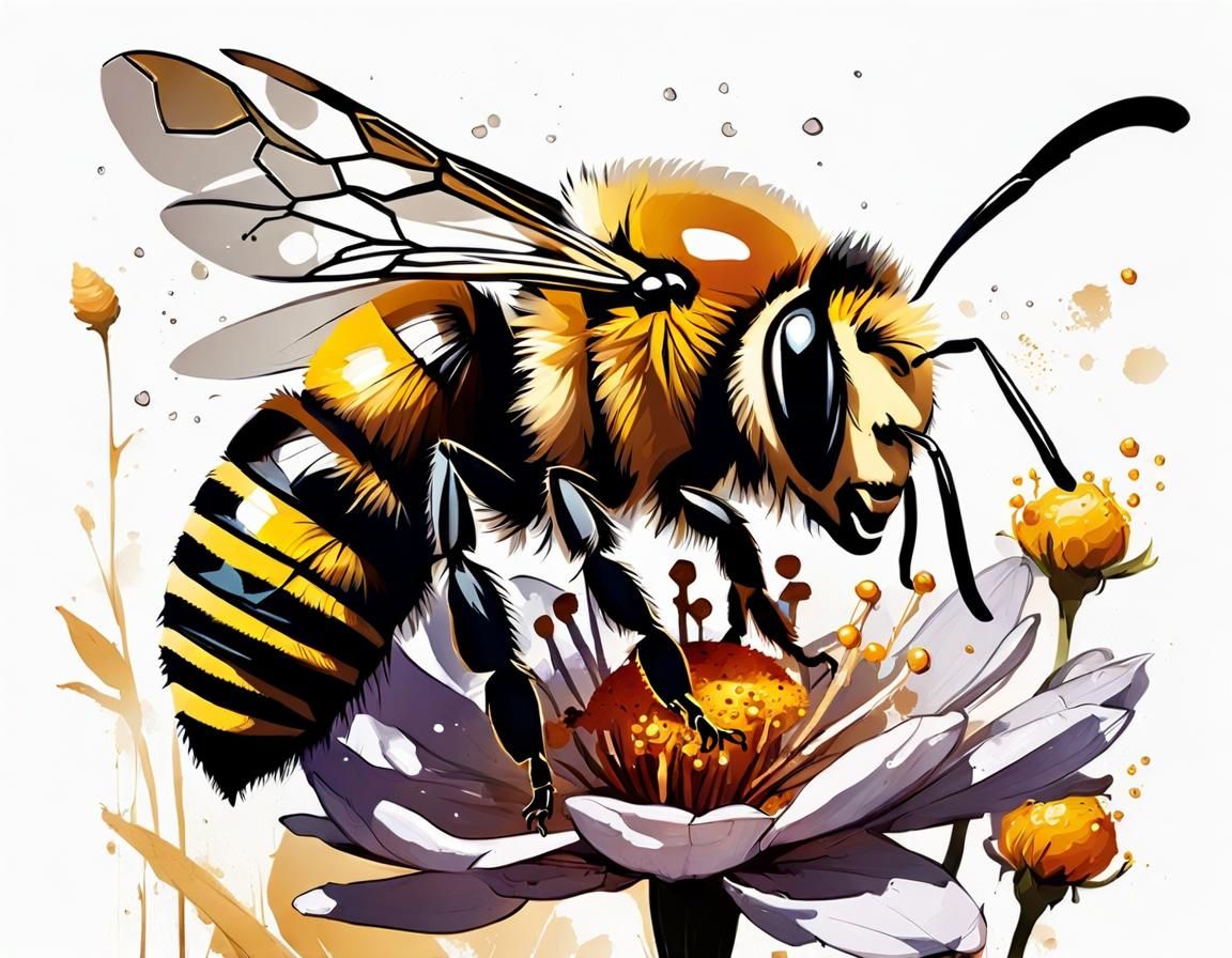 Bee Gathers Honey, Graphic Illustration